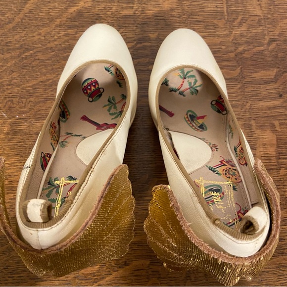 MISS L-FIRE CREAM GOLD ANGEL WINGS PLATFORM PUMP RETRO STYLE WEDGE HEELS - Picture 8 of 16